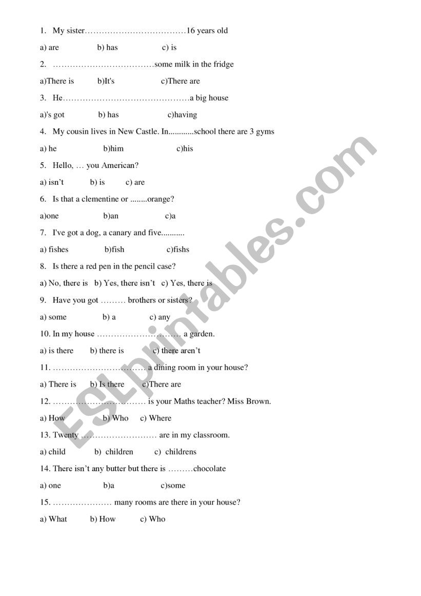 Entry test worksheet