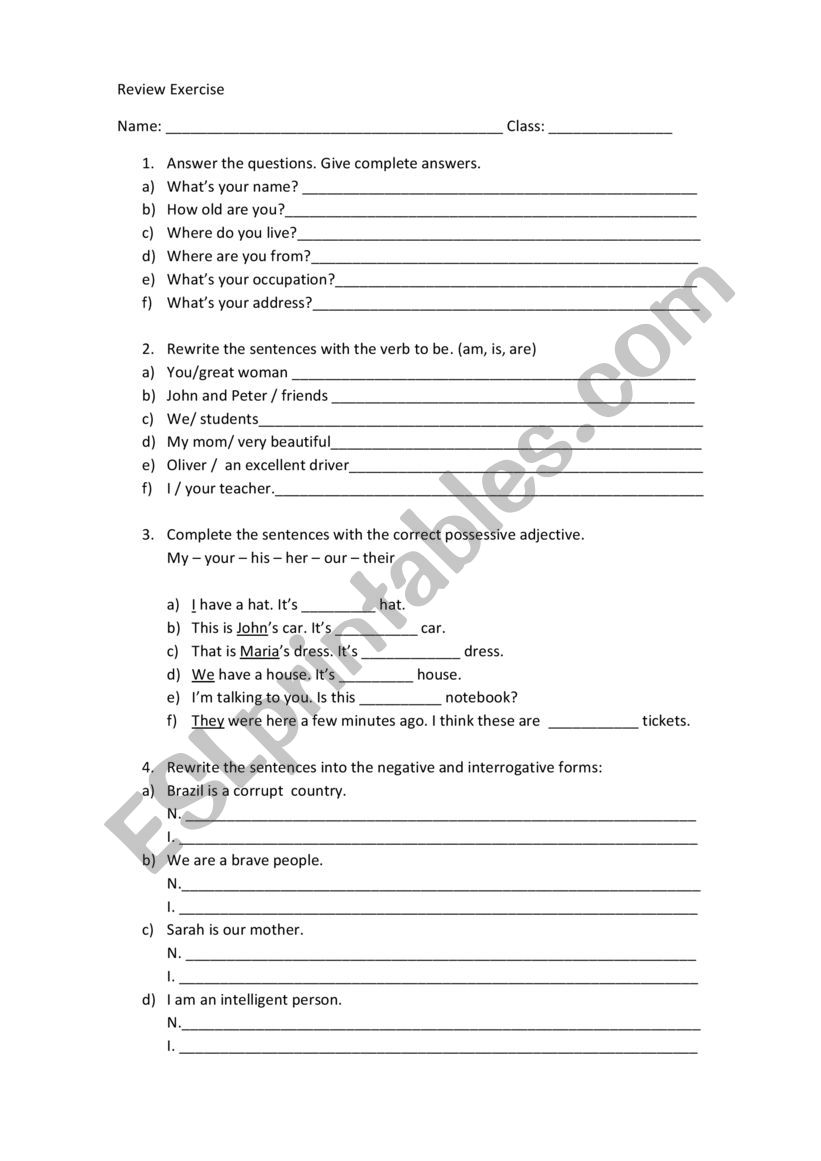 Review Exercises worksheet