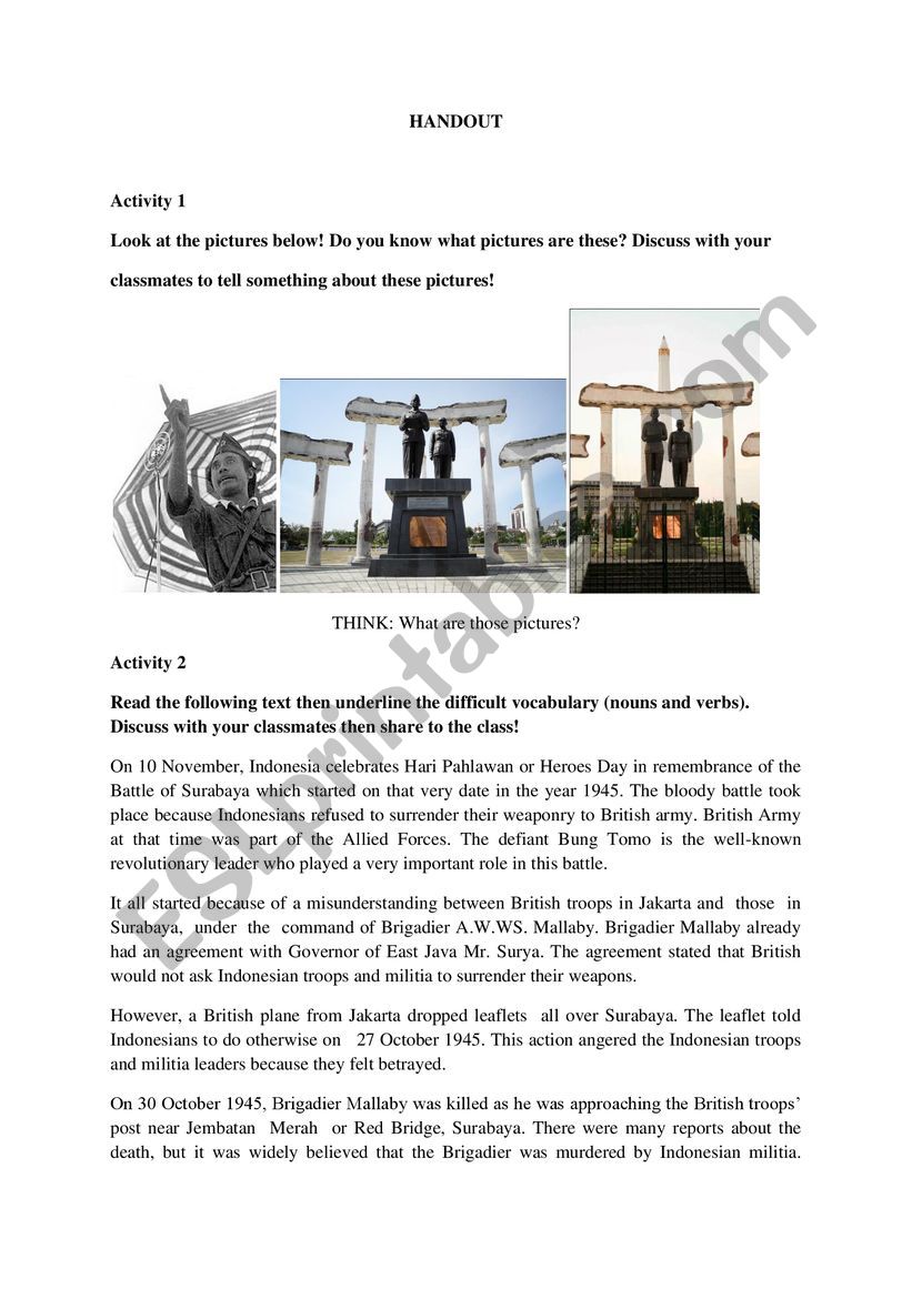 Handout for Historical Event worksheet