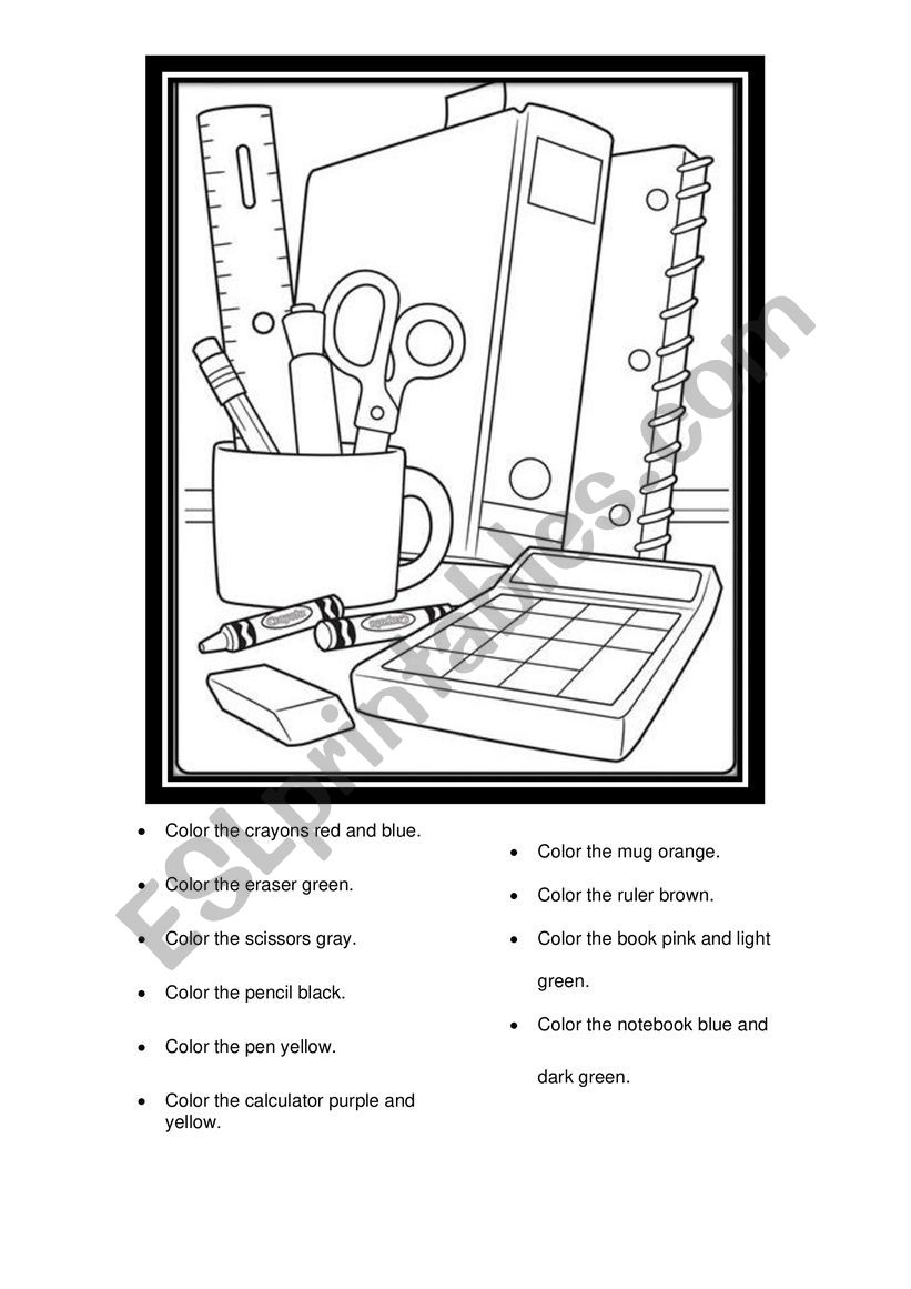 Colors and School Objects worksheet