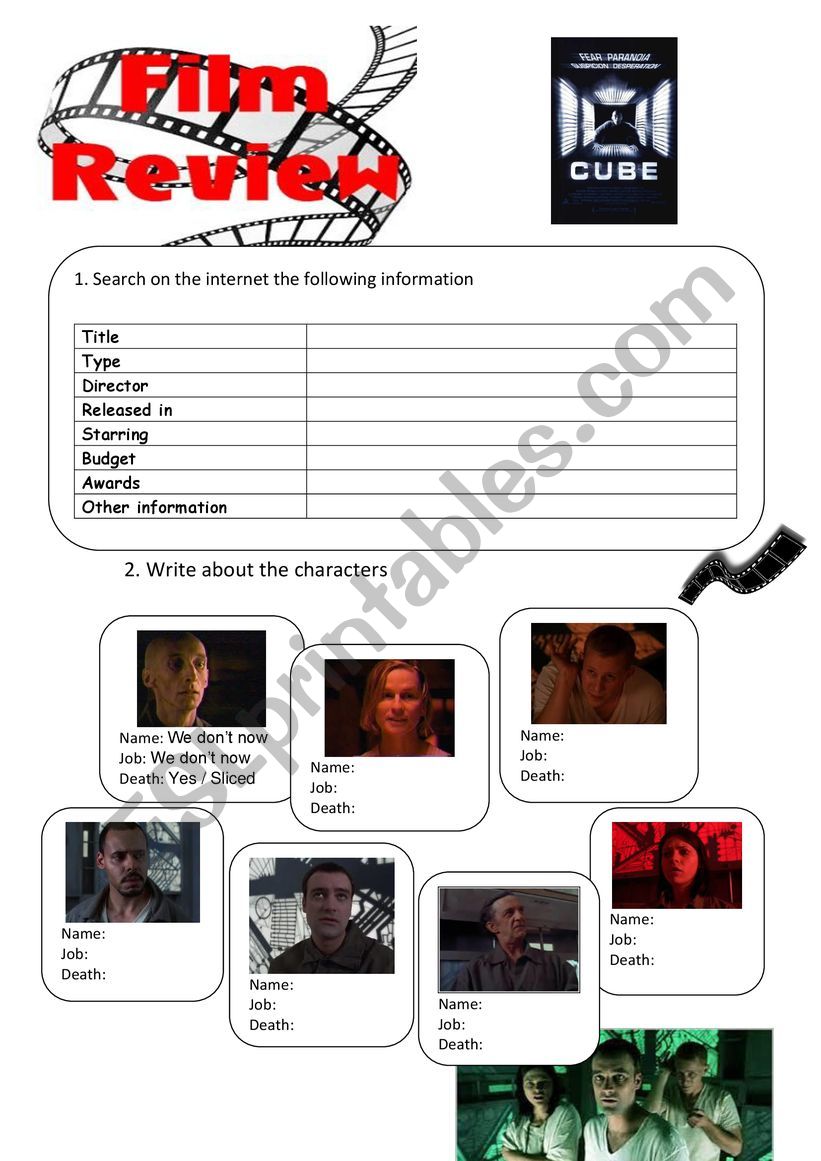 The Cube (film review) worksheet