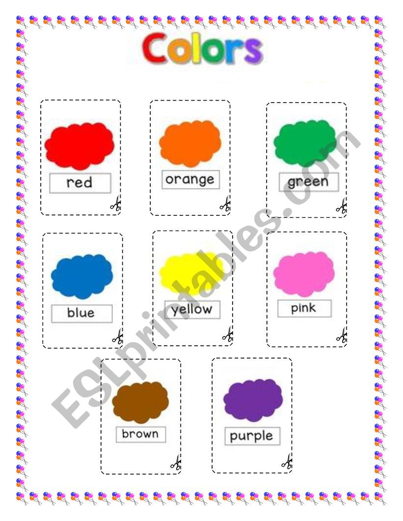 Flash cards colours worksheet