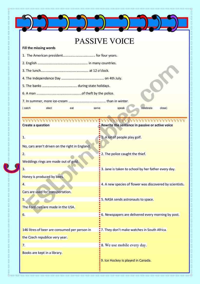 Passive voice worksheet worksheet