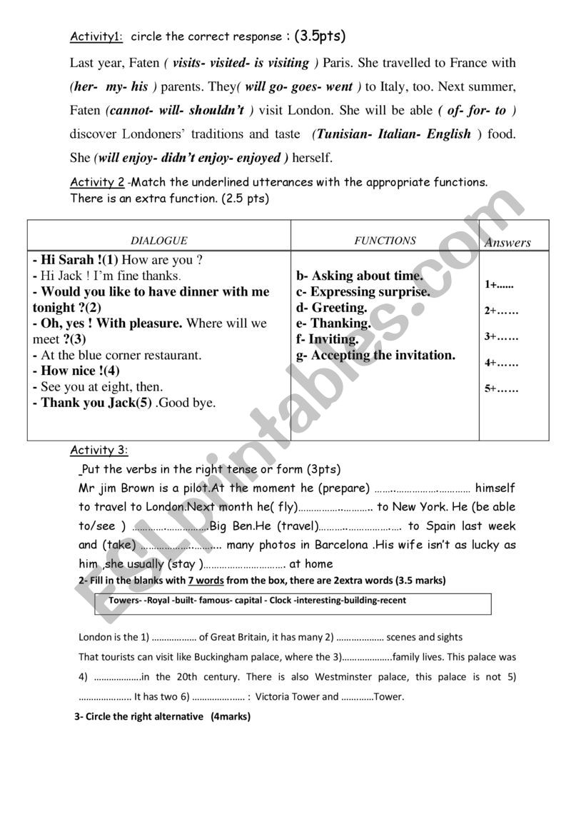 language tasks 8th form worksheet