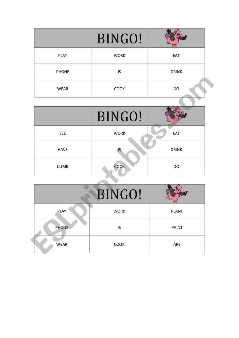 BINGO Verbs worksheet