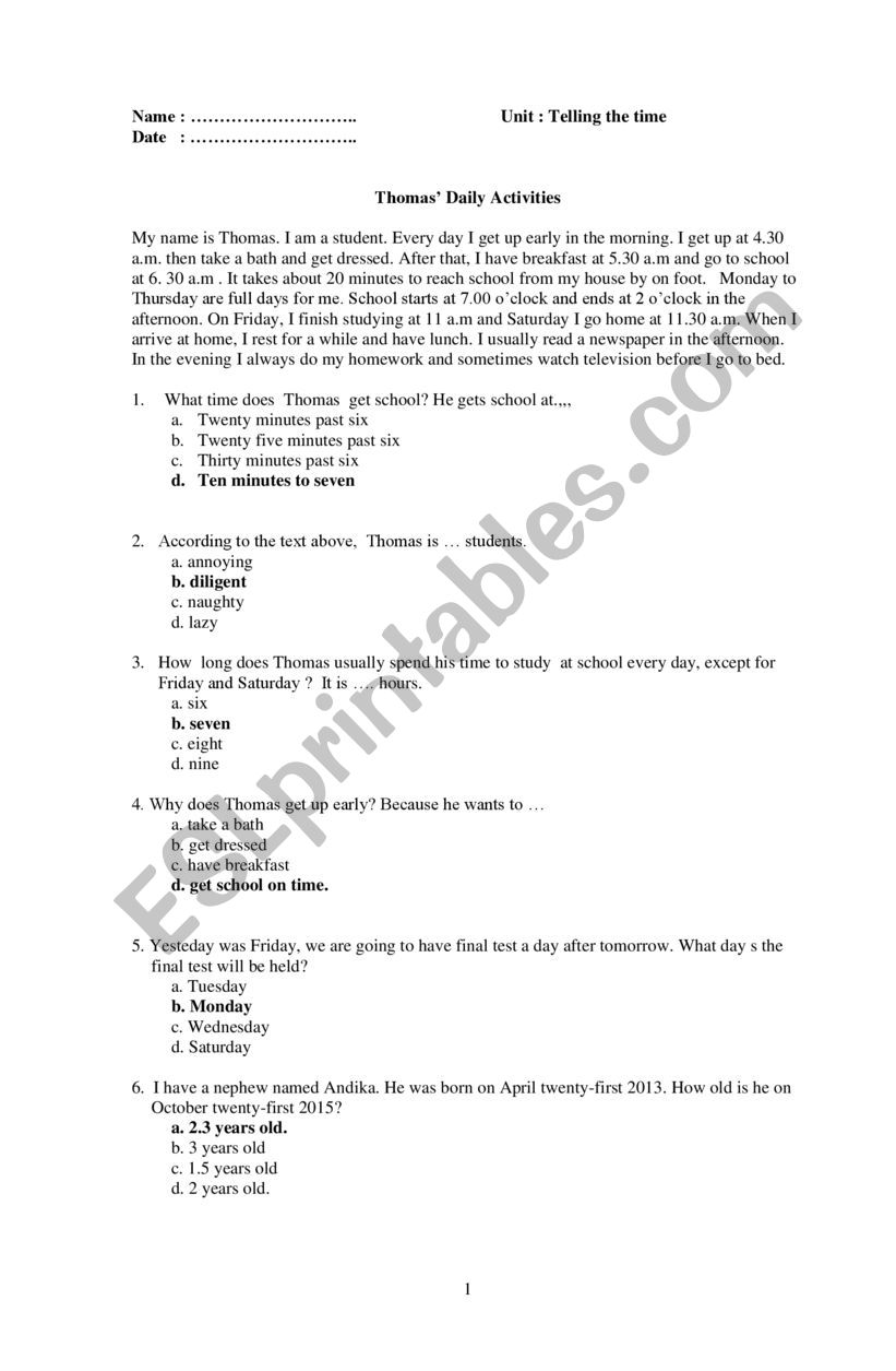 telling the time exercise worksheet