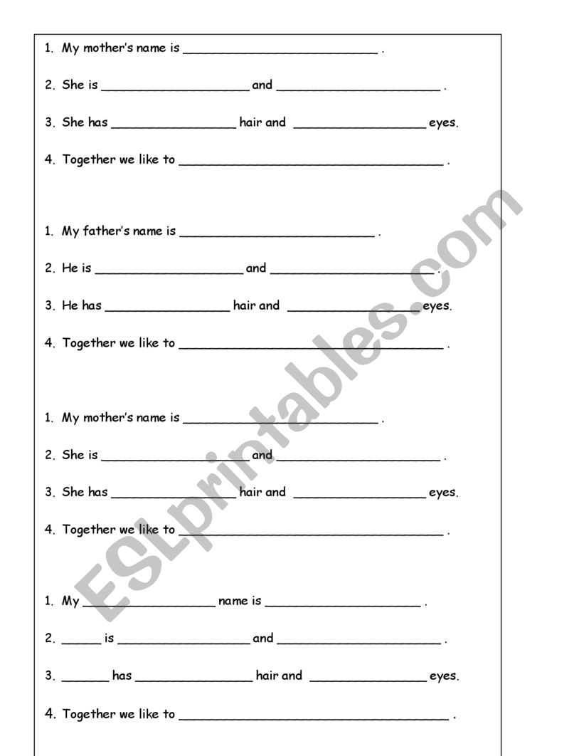 My Family worksheet