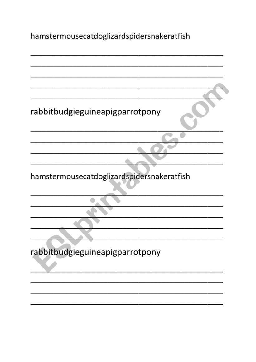 Words snake worksheet