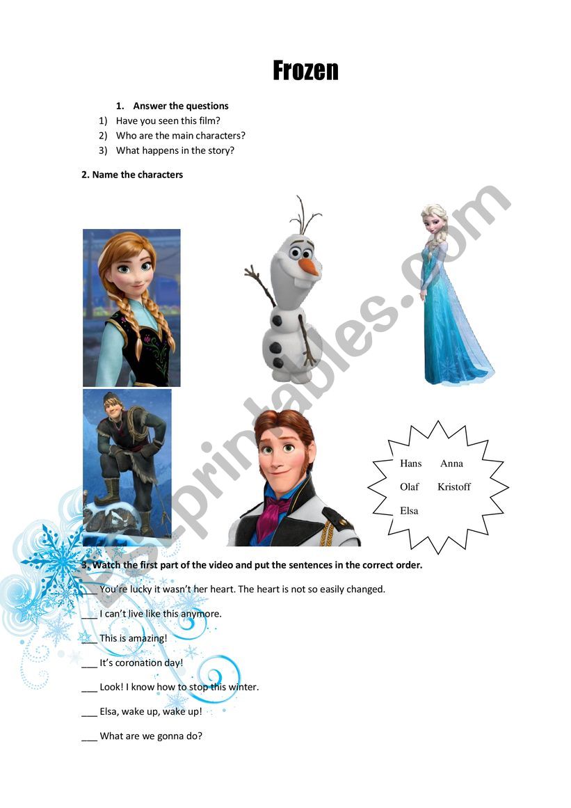 Frozen  worksheet