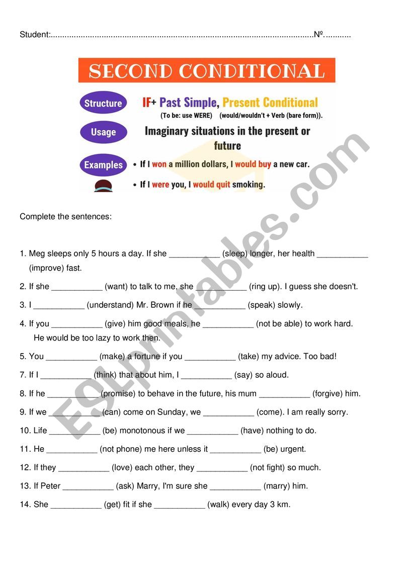 Second Condiotional worksheet