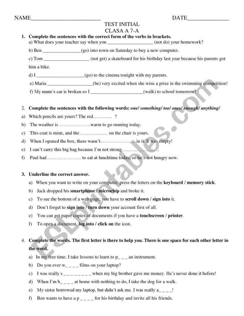 English test for pre-intermediate students - ESL worksheet by apostucorina