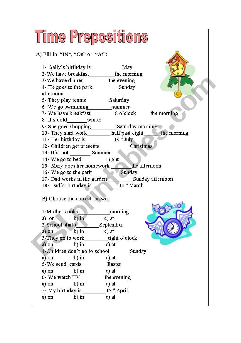 Time prepositions worksheet