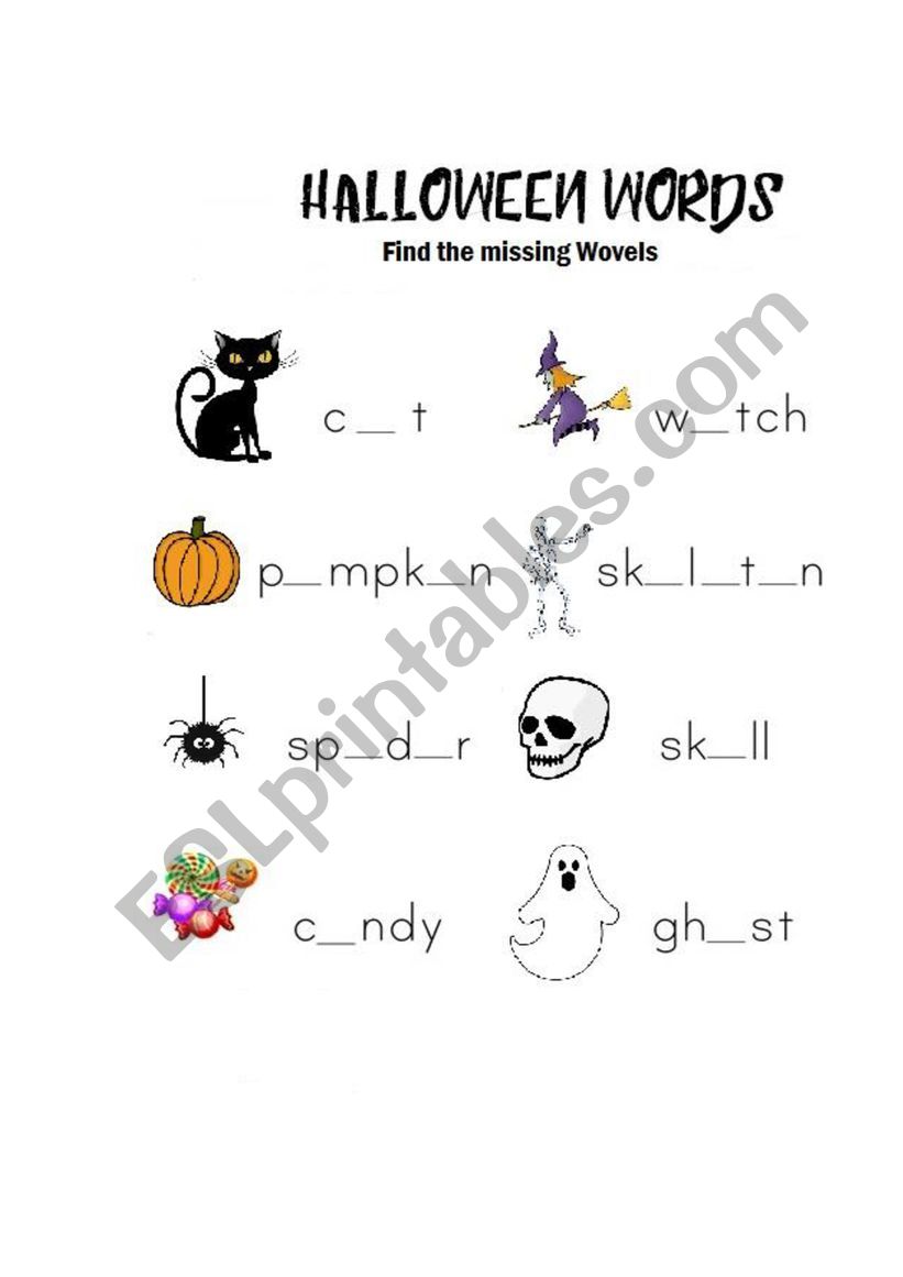 Halloween Wovel Fill In worksheet