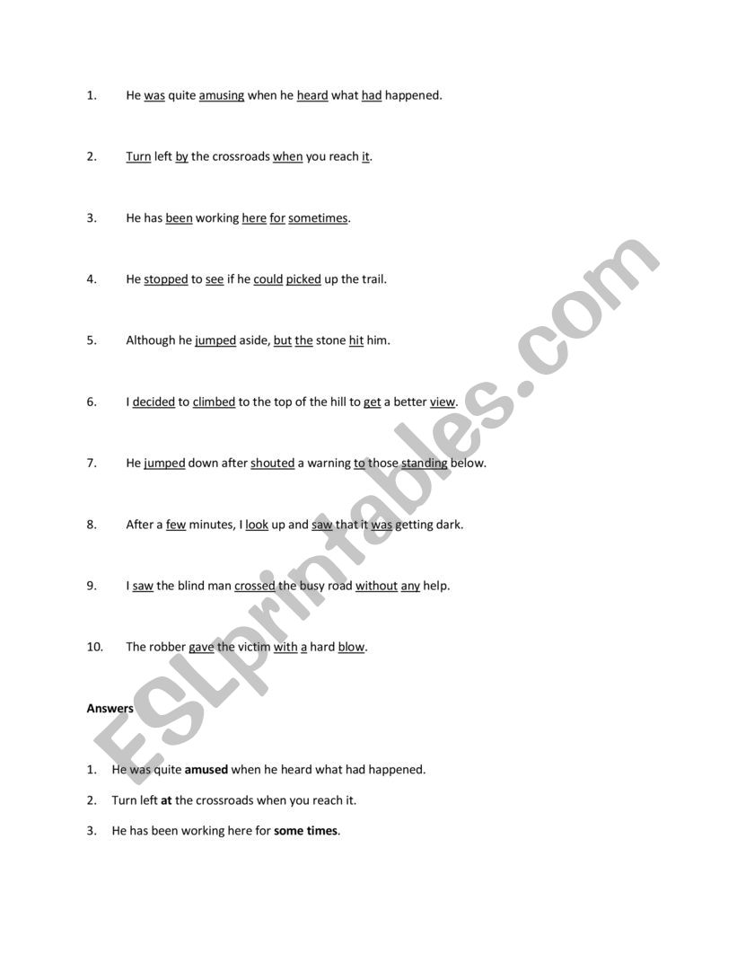 Sentence correction worksheet