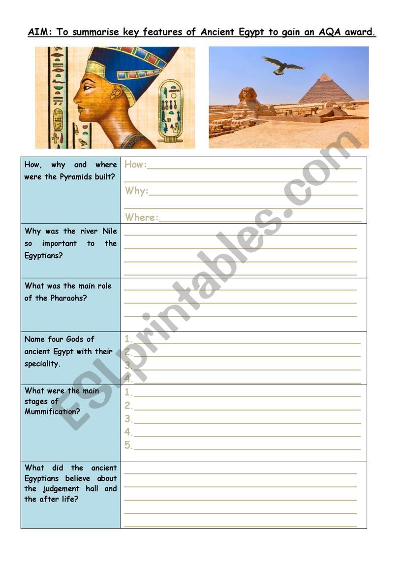 ancient egypt research worksheet