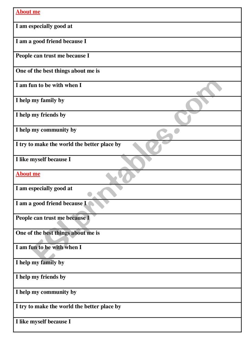 About me (activity) worksheet