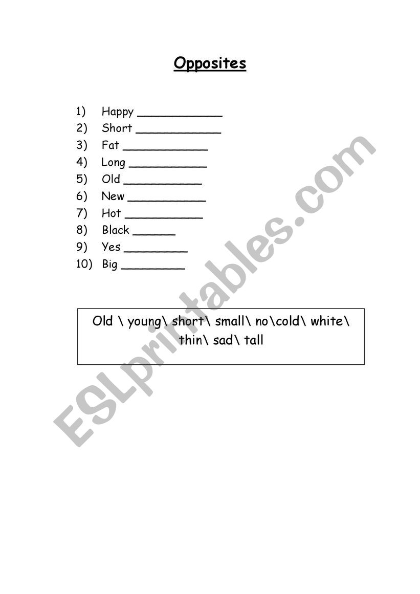 Opposite Adjectives worksheet