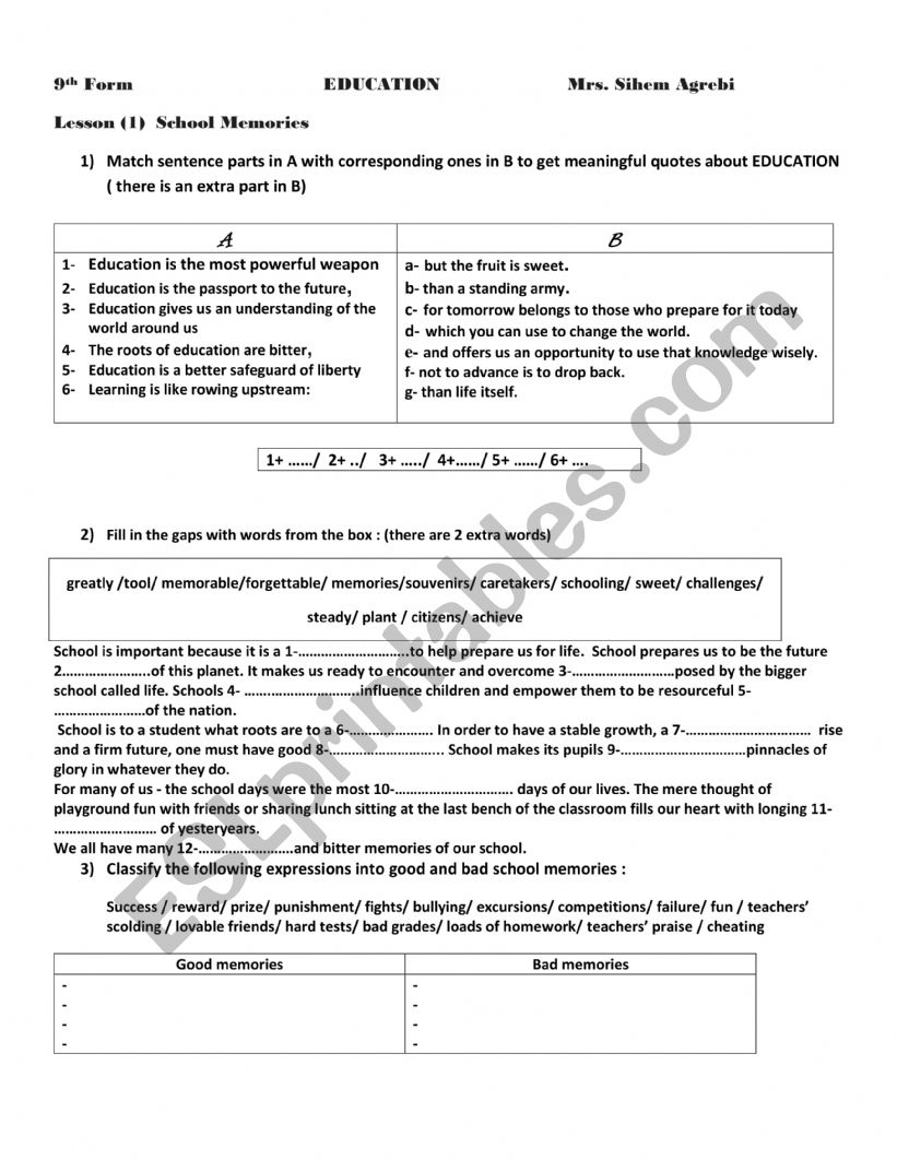 School Memories Esl Worksheet By Arrows