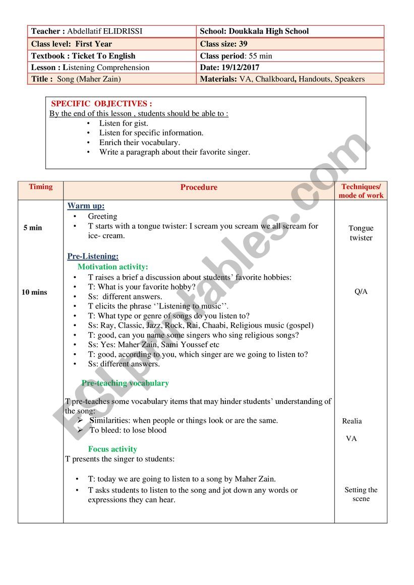 listening  worksheet