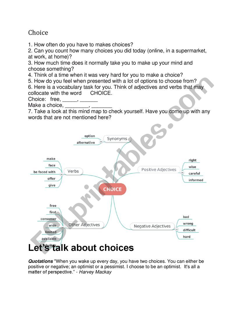 making choices - ESL worksheet by pummie