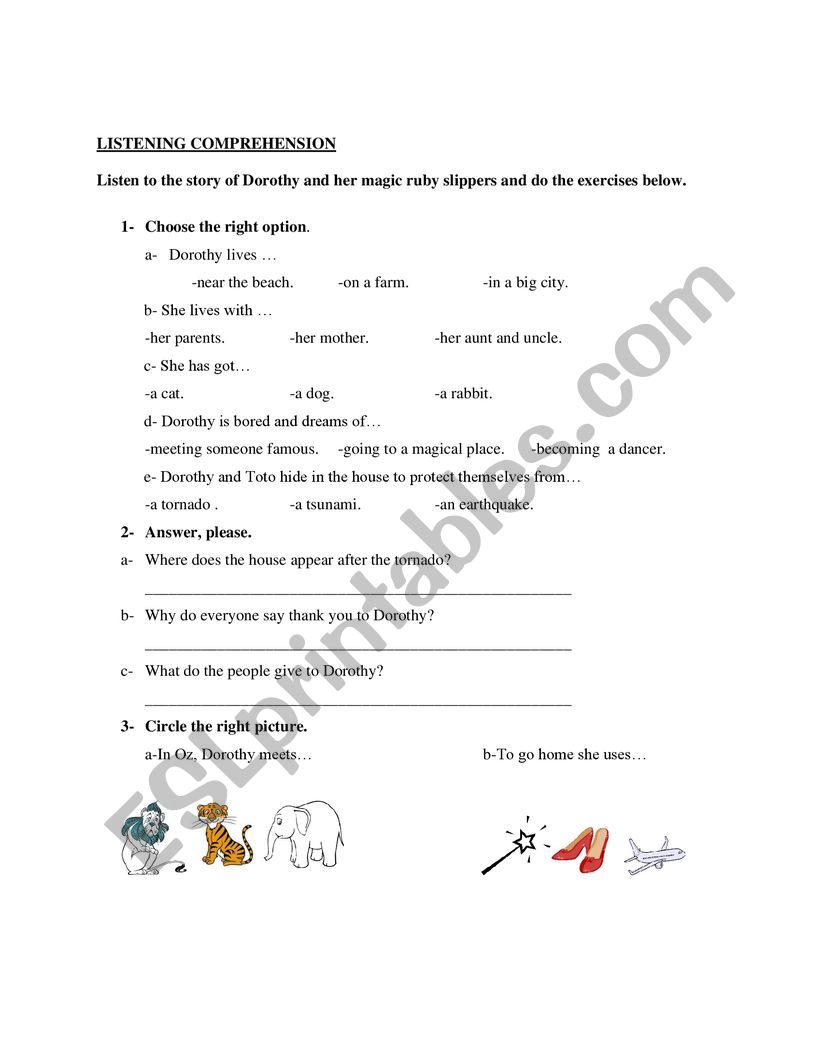 Listening comprehension worksheet