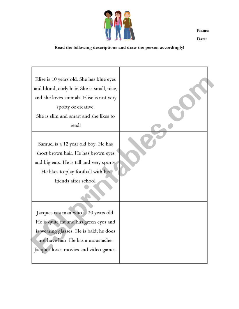 Adjectives and Descriptions worksheet