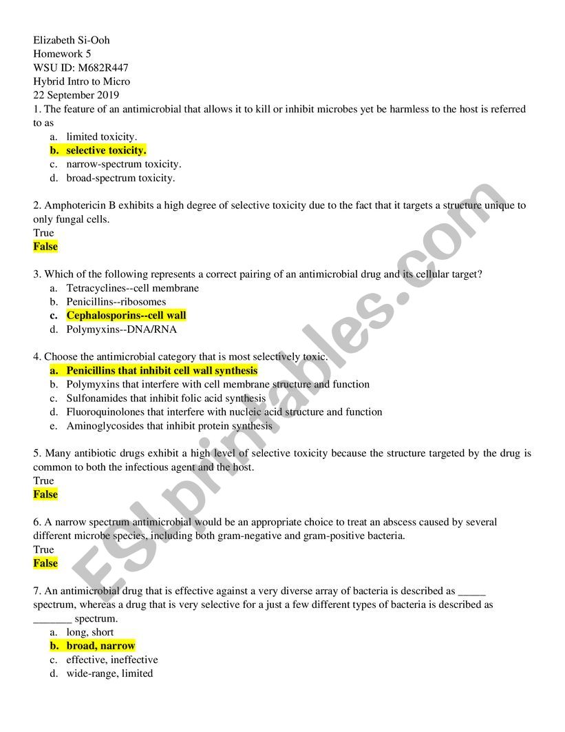 Microbiology worksheet