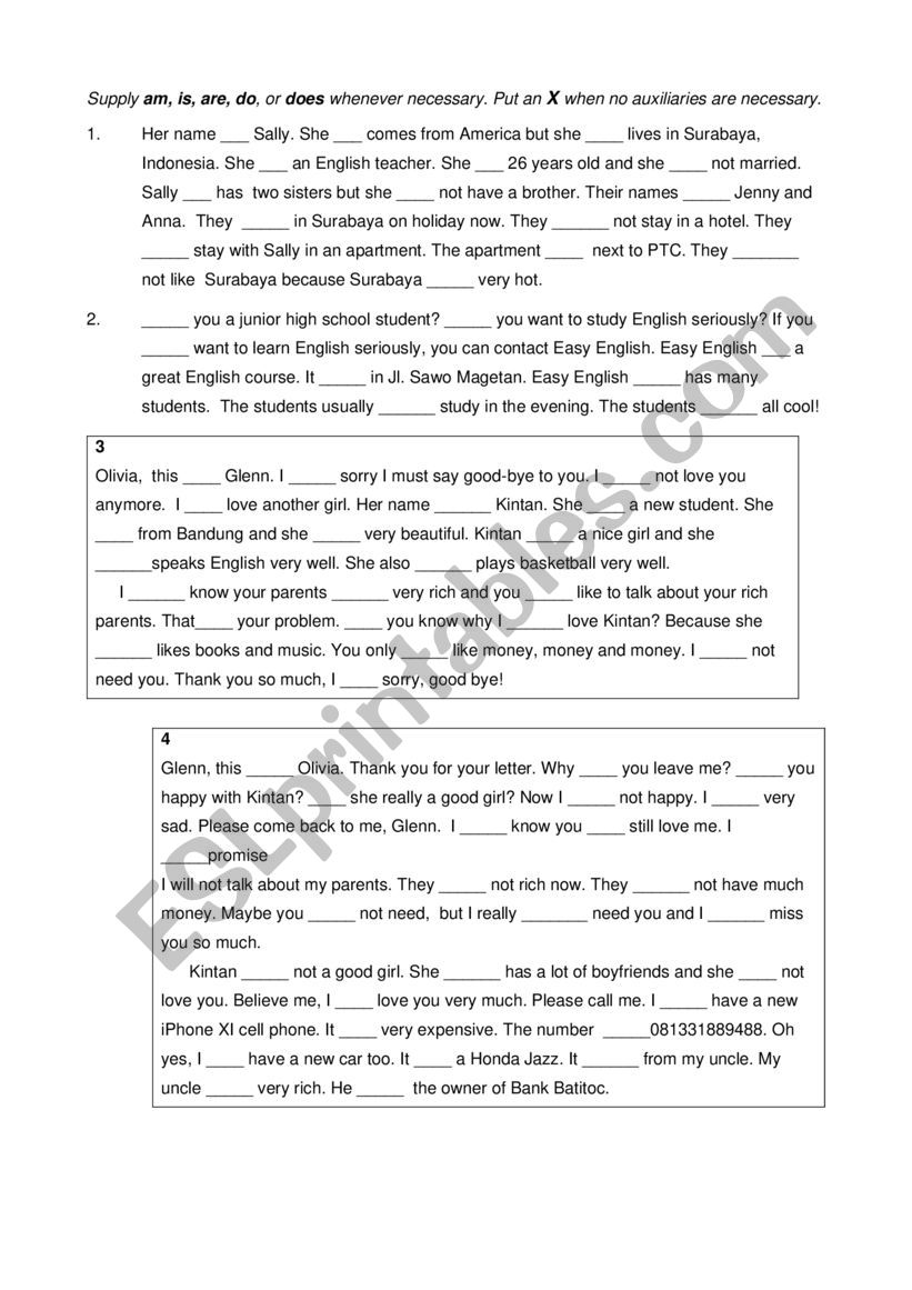 SIMPLE PRESENT GAP FILLING ESL Worksheet By Awangindras gmail