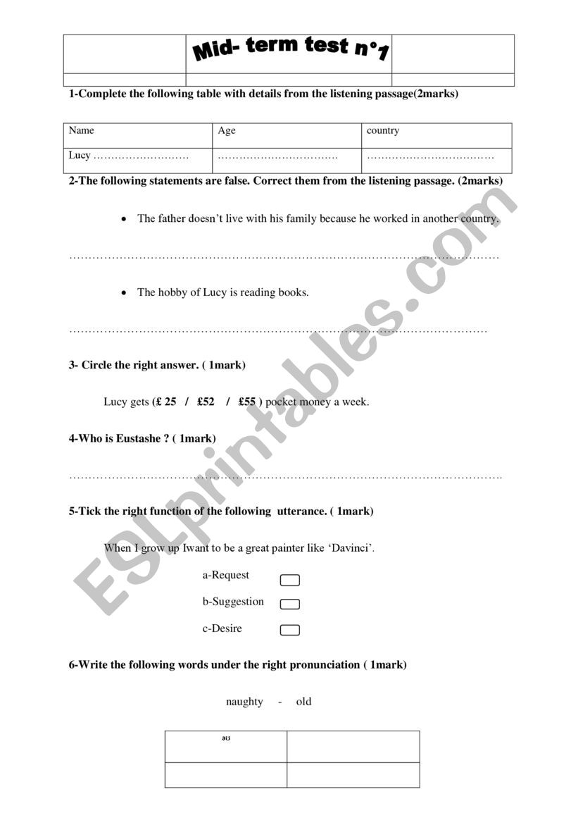 TEST worksheet