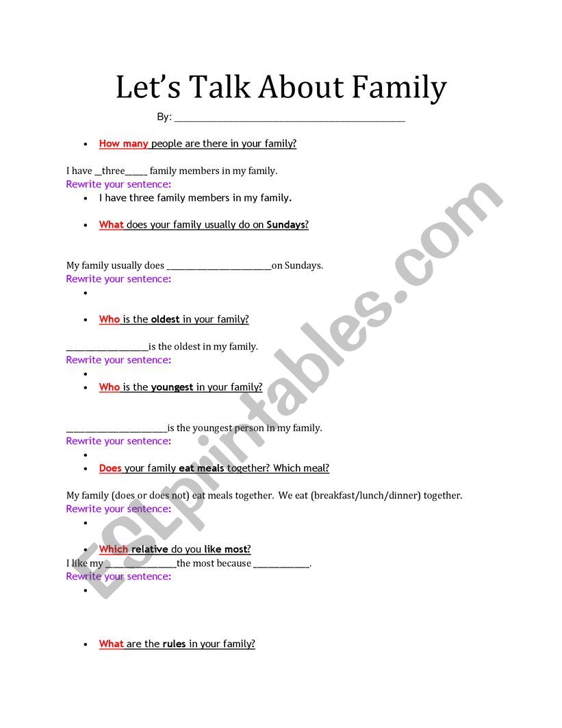 Lets Talk about Family worksheet