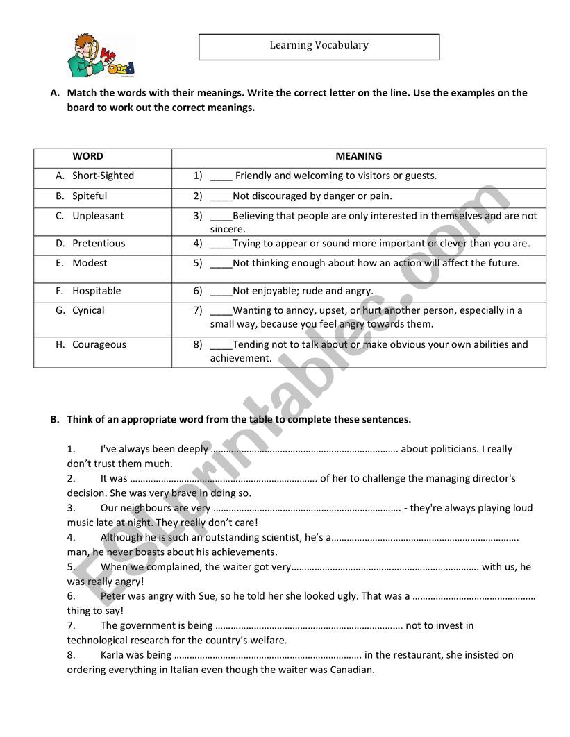 personality worksheet