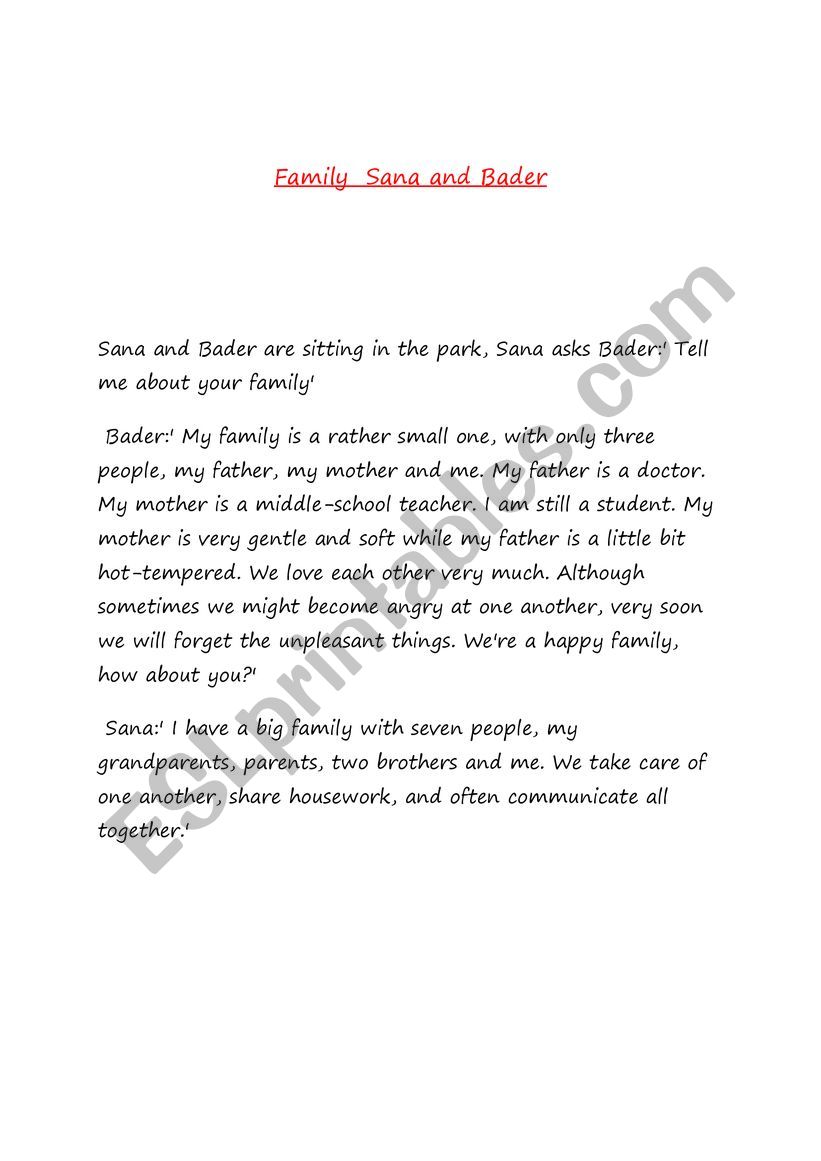 Family  Sana and Bader worksheet