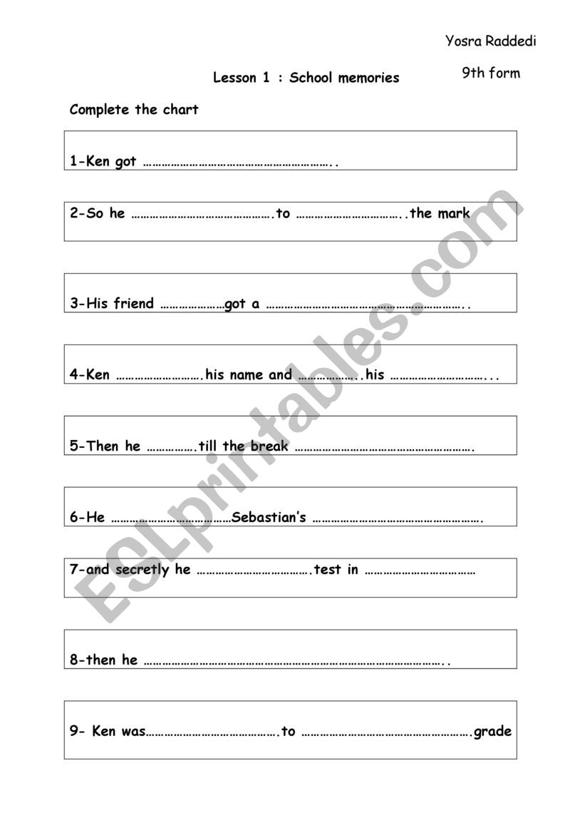 school memories worksheet