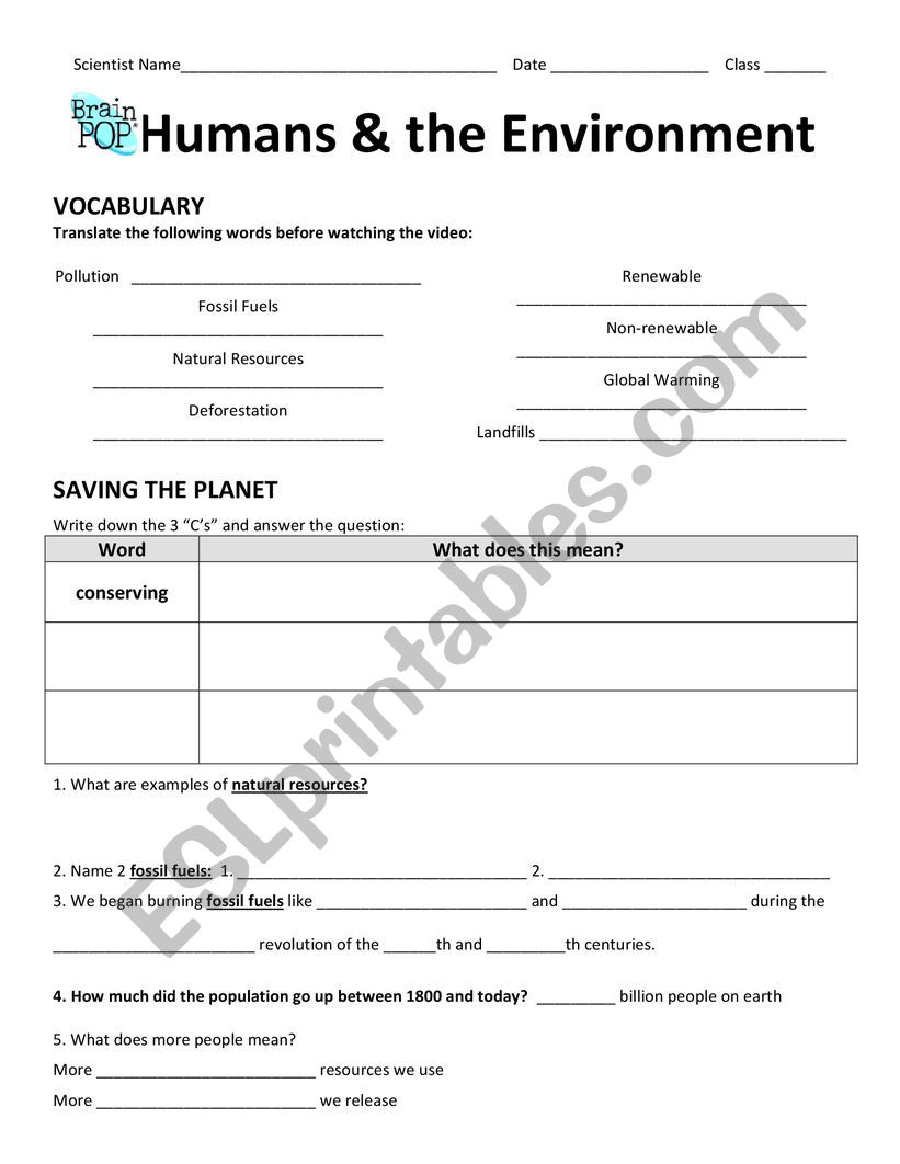 BrainPop Video: Humans and the Environment