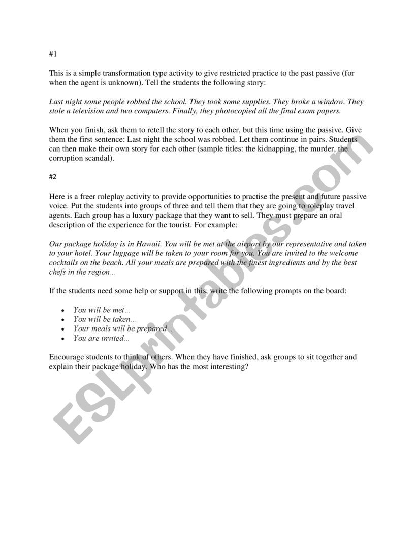 Passive oral activitiy  worksheet