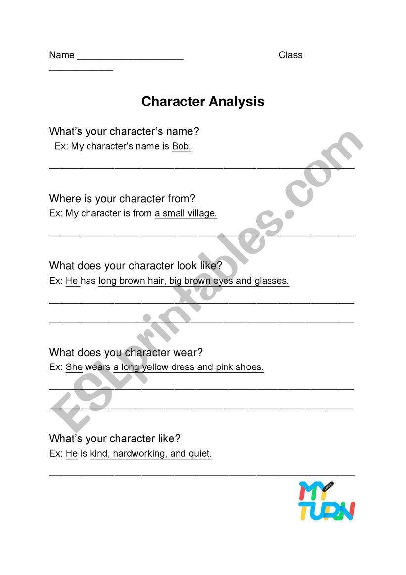 Character Analysis worksheet