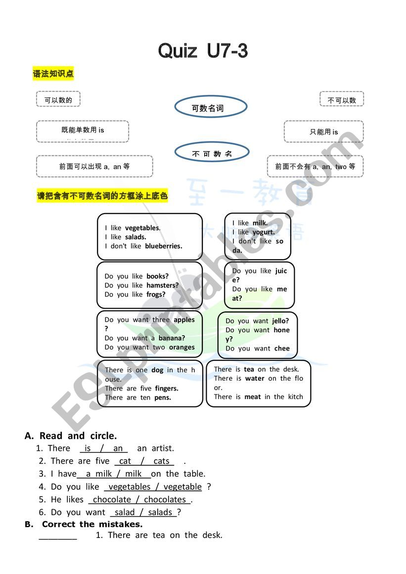 countable nouns and uncountable nouns