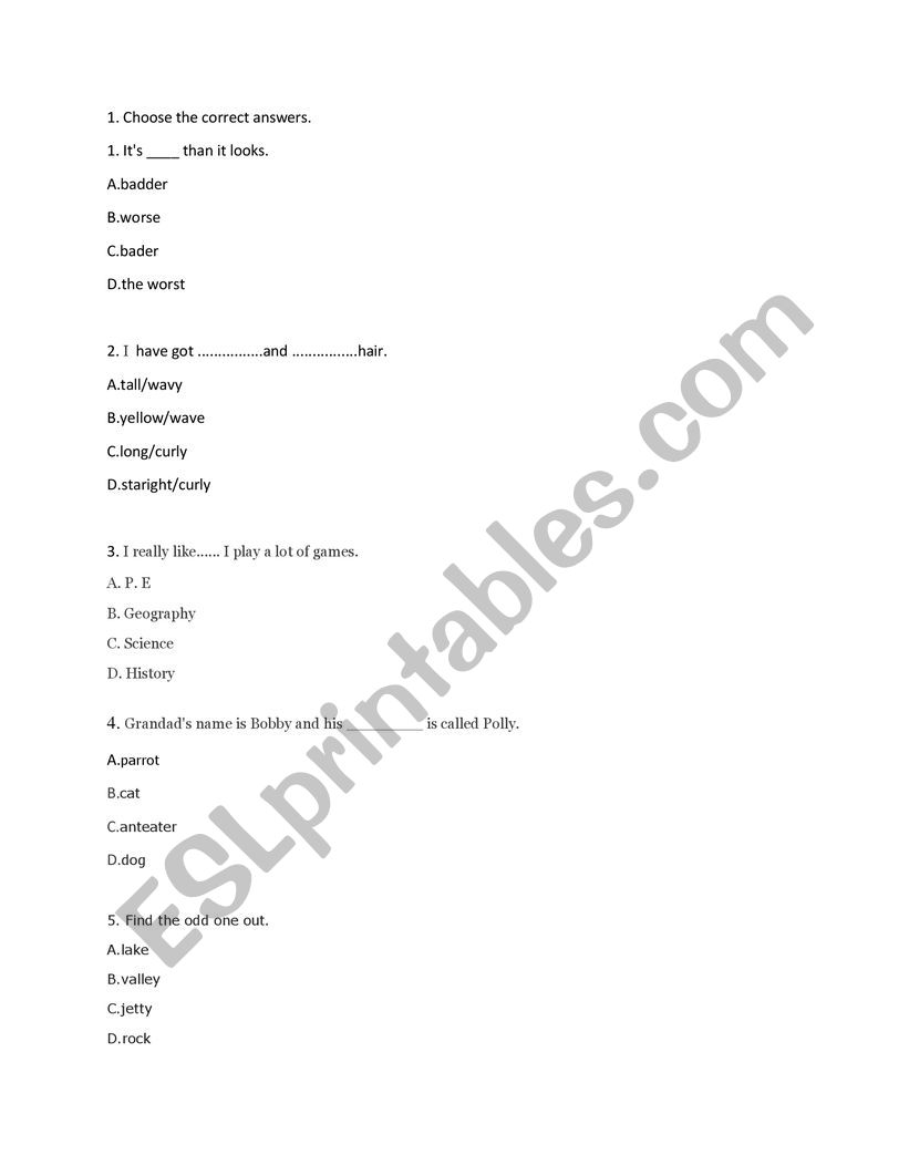 test worksheet