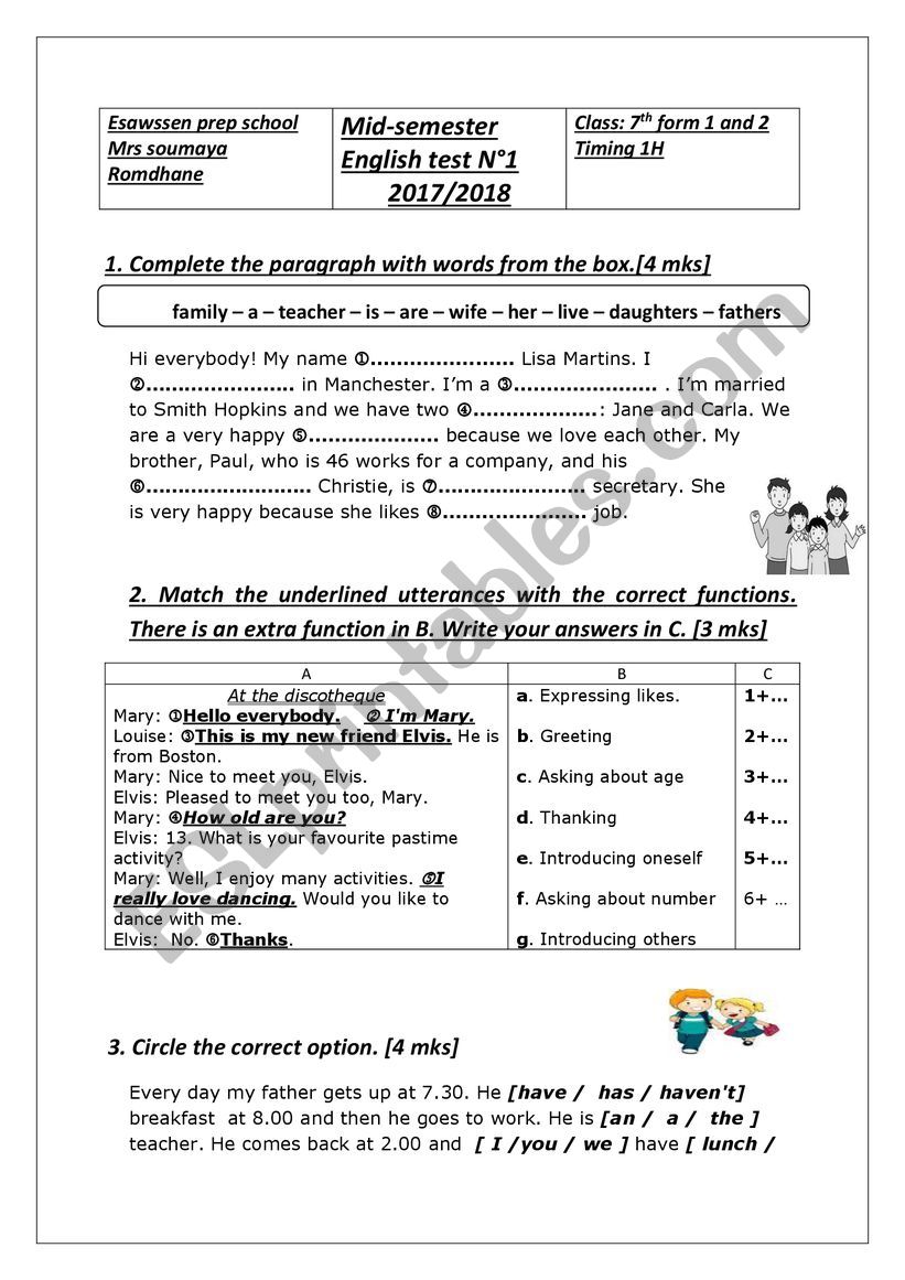 mid semester English test N1  7 th form