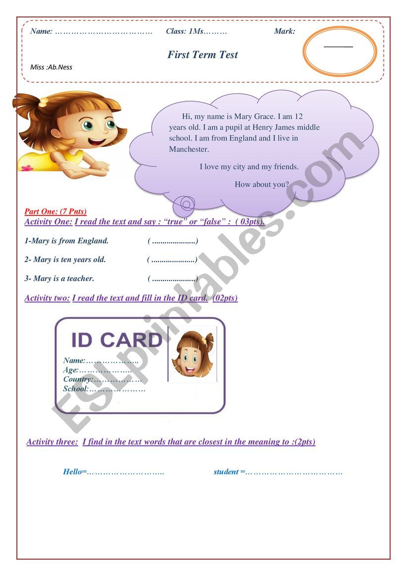 Mary is an English girl worksheet