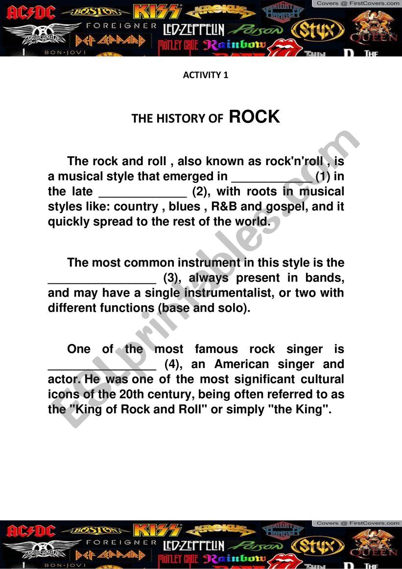 rock music worksheet worksheet