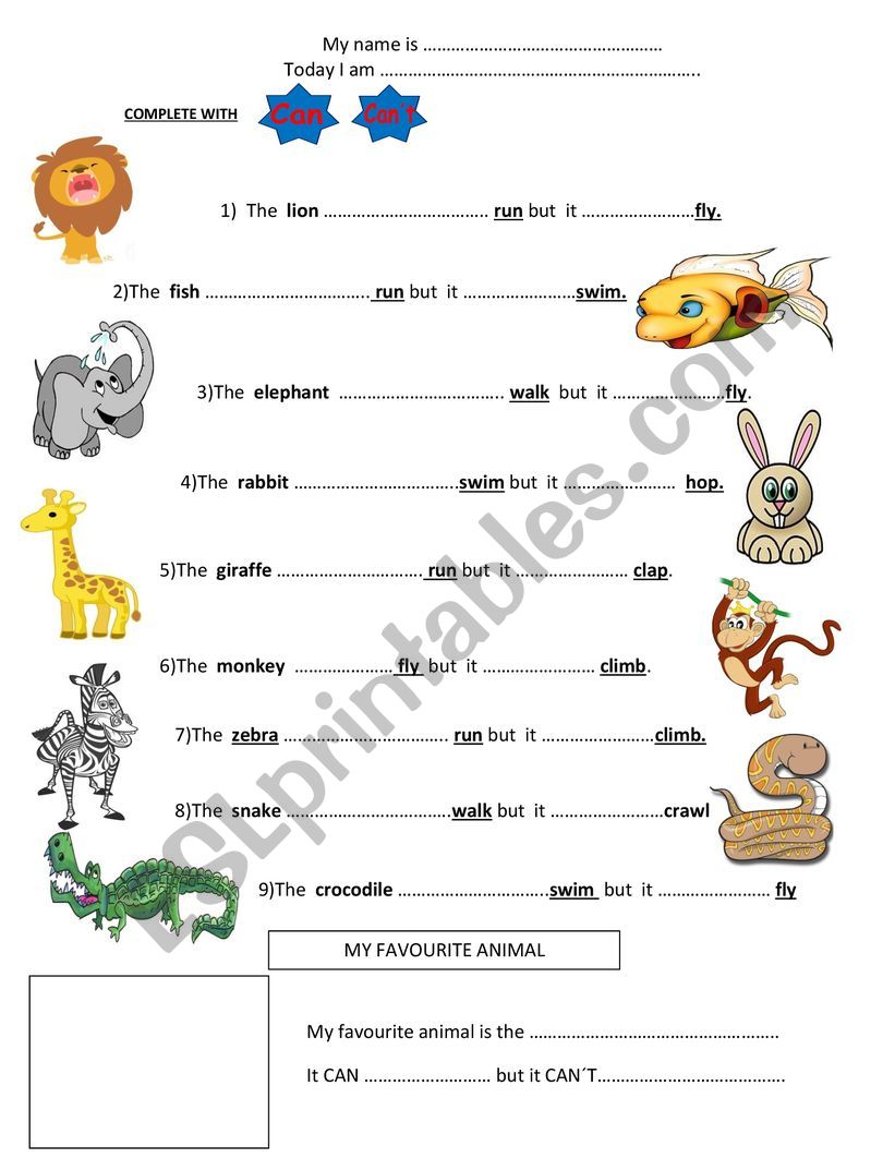 Animals CAN and CAN´T - ESL worksheet by eicristin
