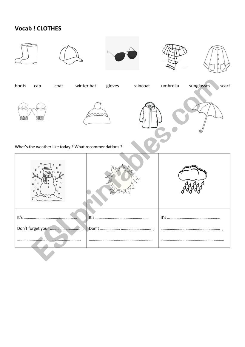 weather and clothes  worksheet