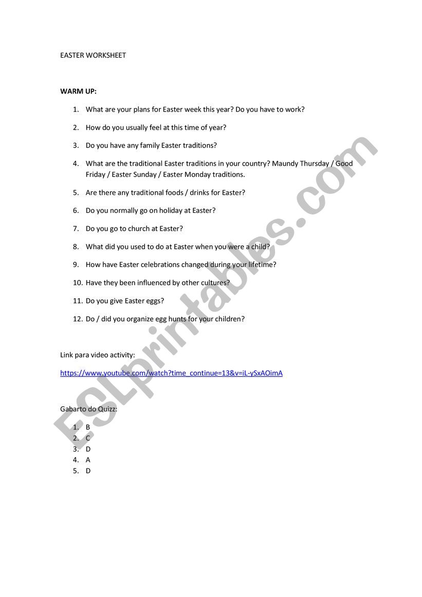 Easter worksheet worksheet