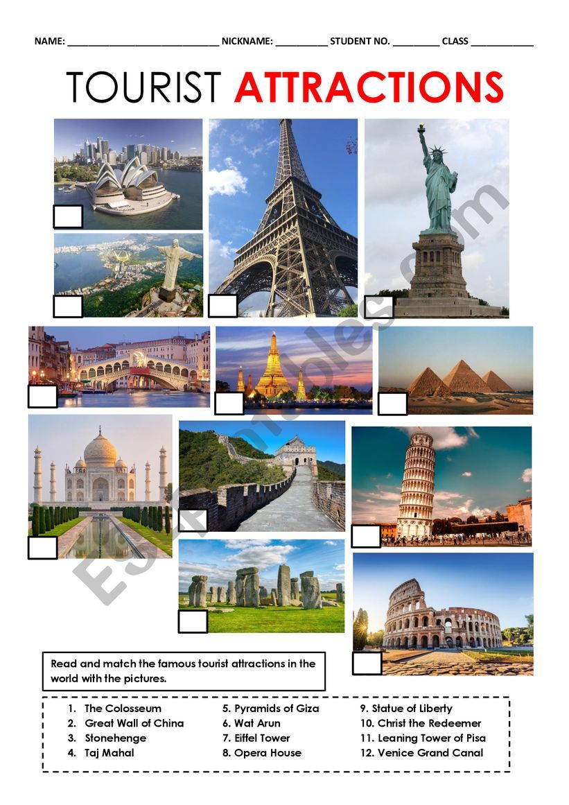 tourist attractions worksheet pdf