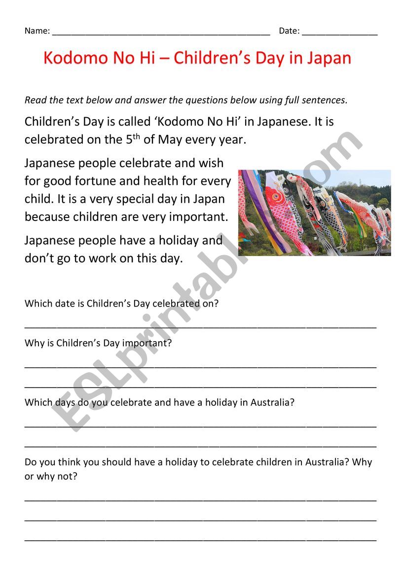 japanese childrens festival reading comprehension esl worksheet by