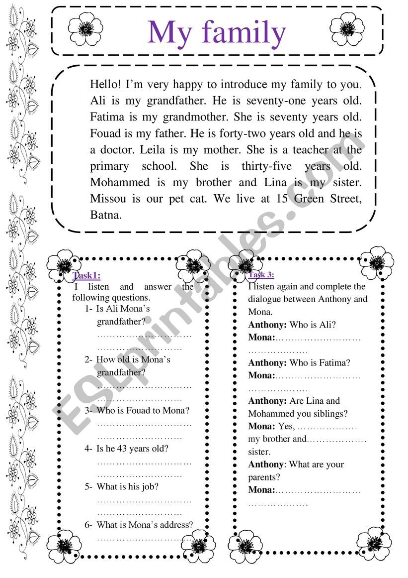 introduce my family  worksheet