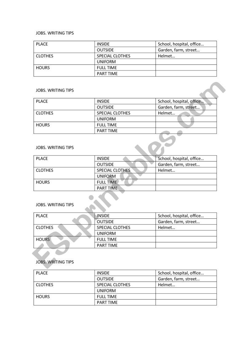 jobs writing tips worksheet