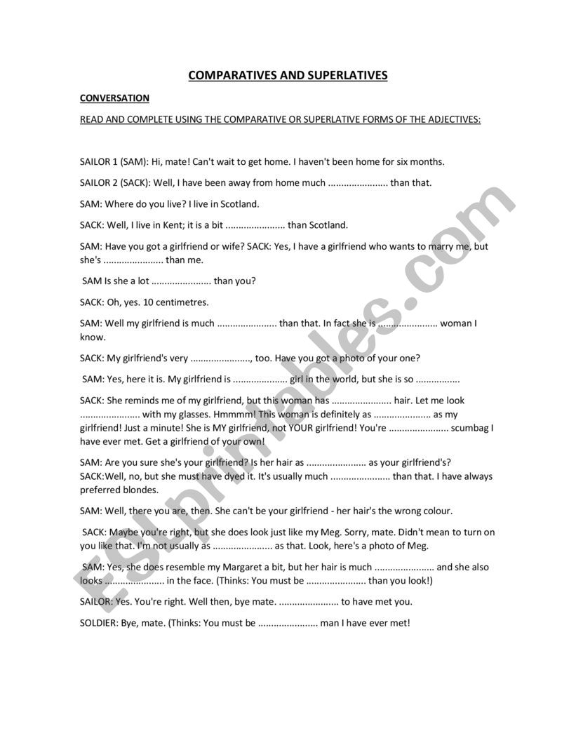 Comparatives and Superlatives worksheet