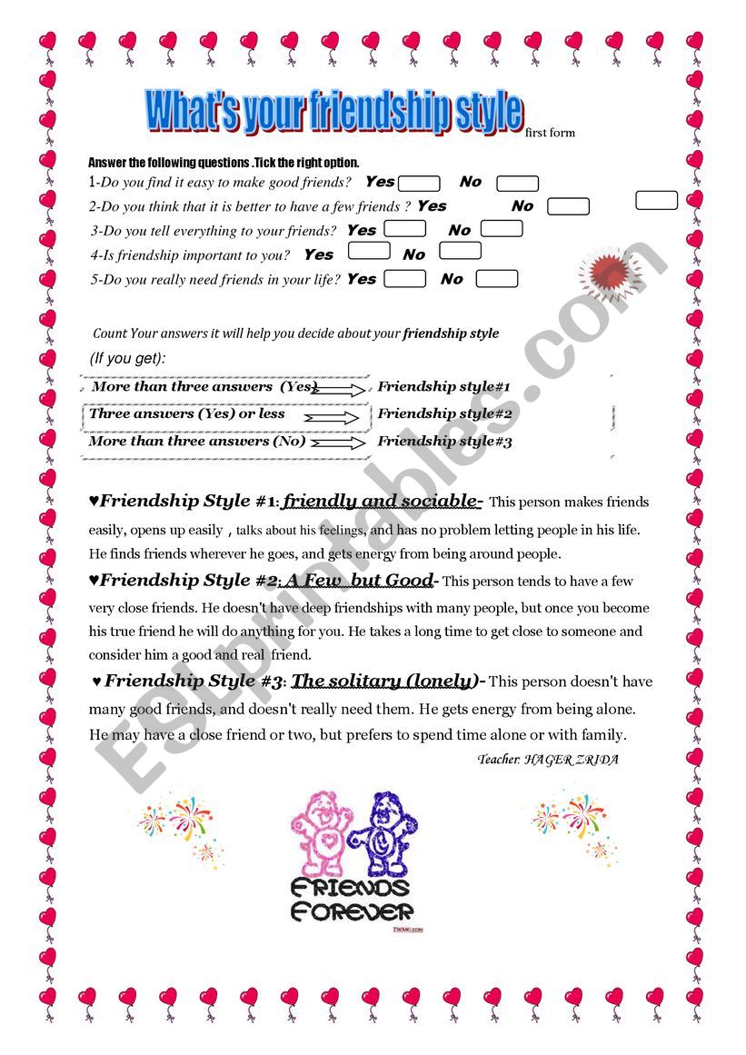 Whats your friendship style worksheet